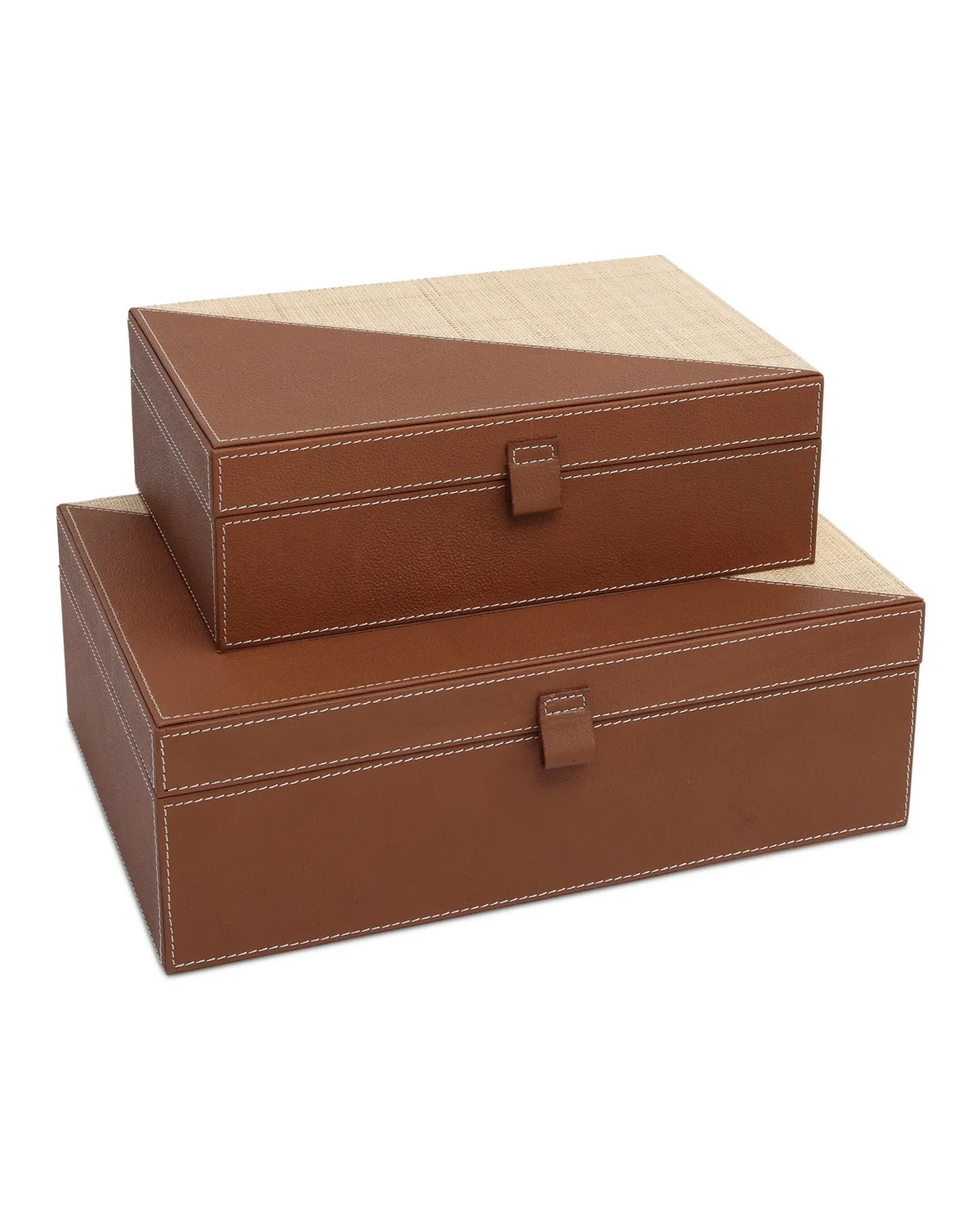 Leather   Raffia Box Set of 2