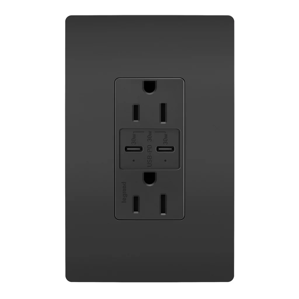15A Tamper Resistant Ultra Fast PLUS Power Delivery USB Type C Outlet R26USBPDBK