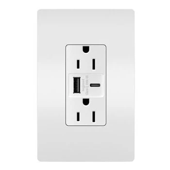 15A Tamper Resistant Ultra Fast USB Type A C Outlet R26USBAC6W