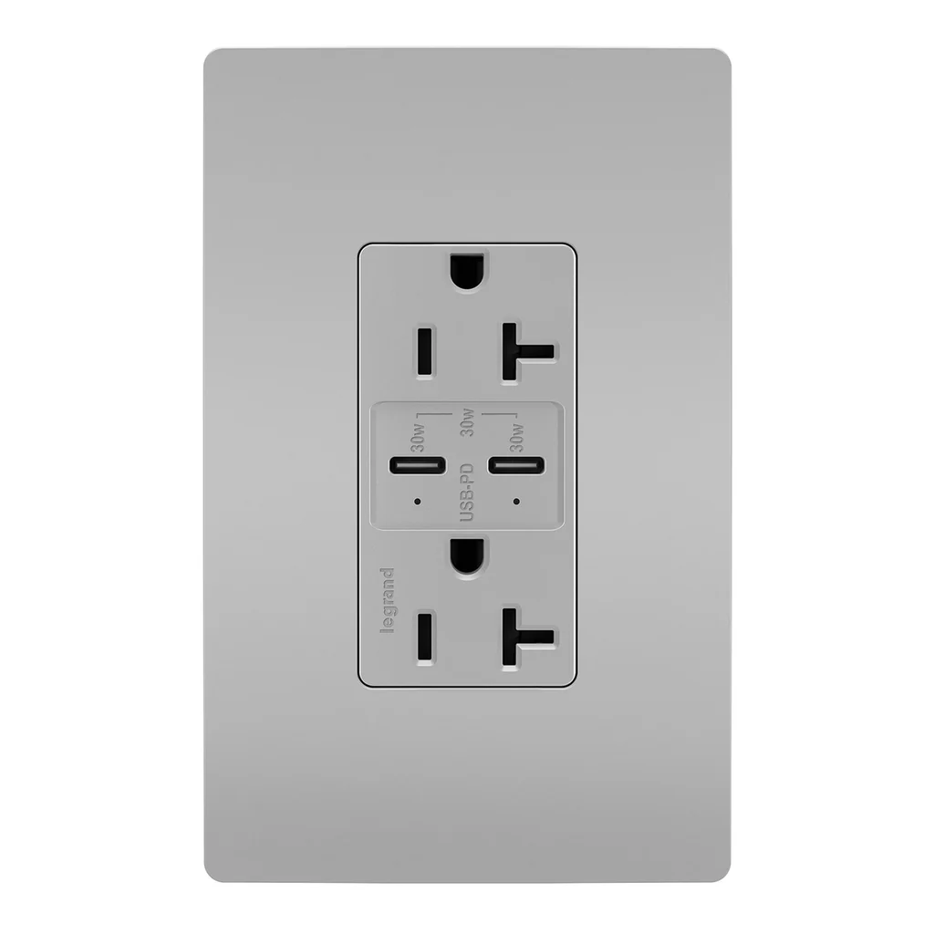 20A Tamper Resistant Ultra Fast PLUS Power Delivery USB Type C Outlet TR20USBPDGRY