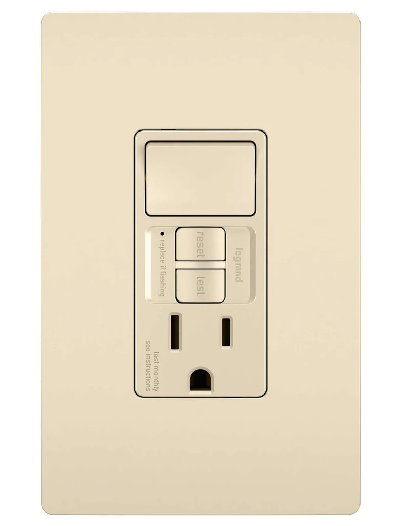 Combination Single Pole Switch and Tamper Reistant 15A Duplex Self Test GFCI Receptacles w SafeLock 1597SWTTRLACCD4
