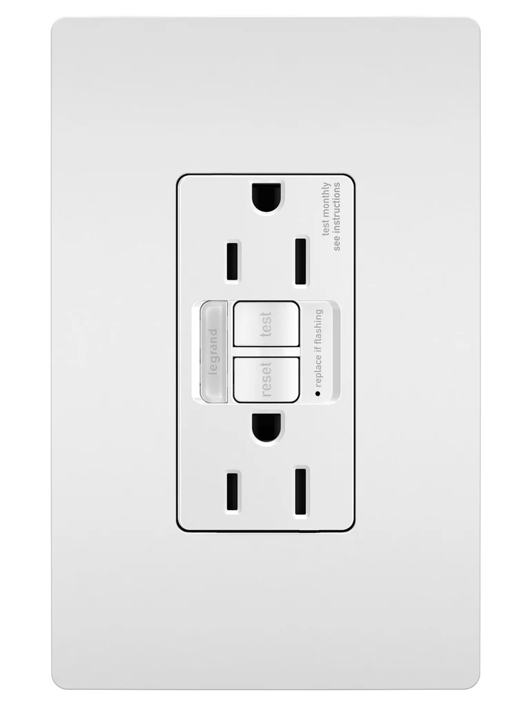 Tamper Resistant 15A Duplex Self Test GFCI Receptacles with SafeLock Protection and Night Light 1597NTLTRW