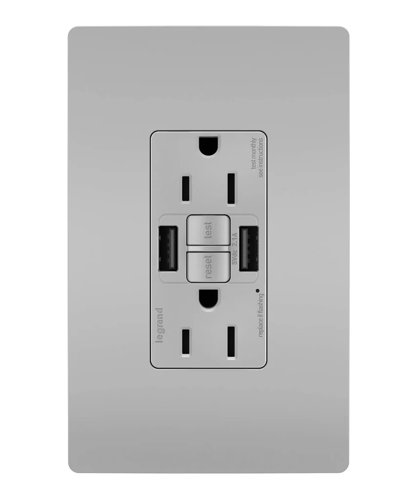 Tamper Resistant 15A Duplex Self Test GFCI Receptacles with SafeLock Protection USB Type A 1597TRUSBAAGRY