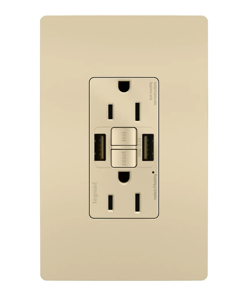 Tamper Resistant 15A Duplex Self Test GFCI Receptacles with SafeLock Protection USB Type A 1597TRUSBAAI