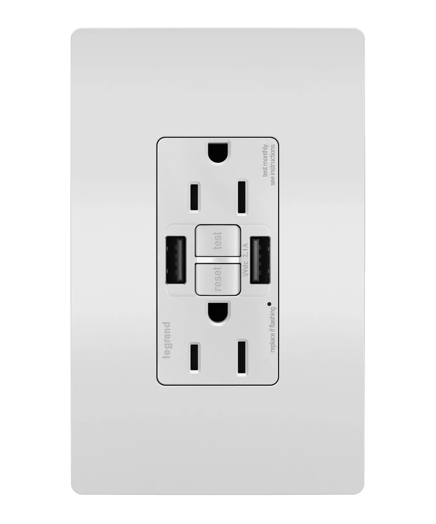 Tamper Resistant 15A Duplex Self Test GFCI Receptacles with SafeLock Protection USB Type A 1597TRUSBAAW