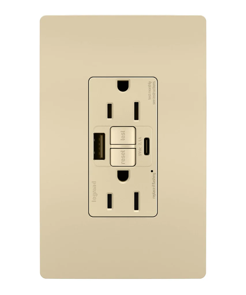 Tamper Resistant 15A Duplex Self Test GFCI Receptacles with SafeLock Protection  USB Type A C 1597TRUSBACI