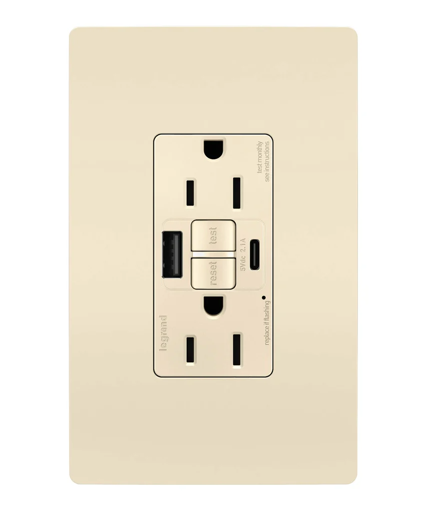 Tamper Resistant 15A Duplex Self Test GFCI Receptacles with SafeLock Protection  USB Type A C 1597TRUSBACLA
