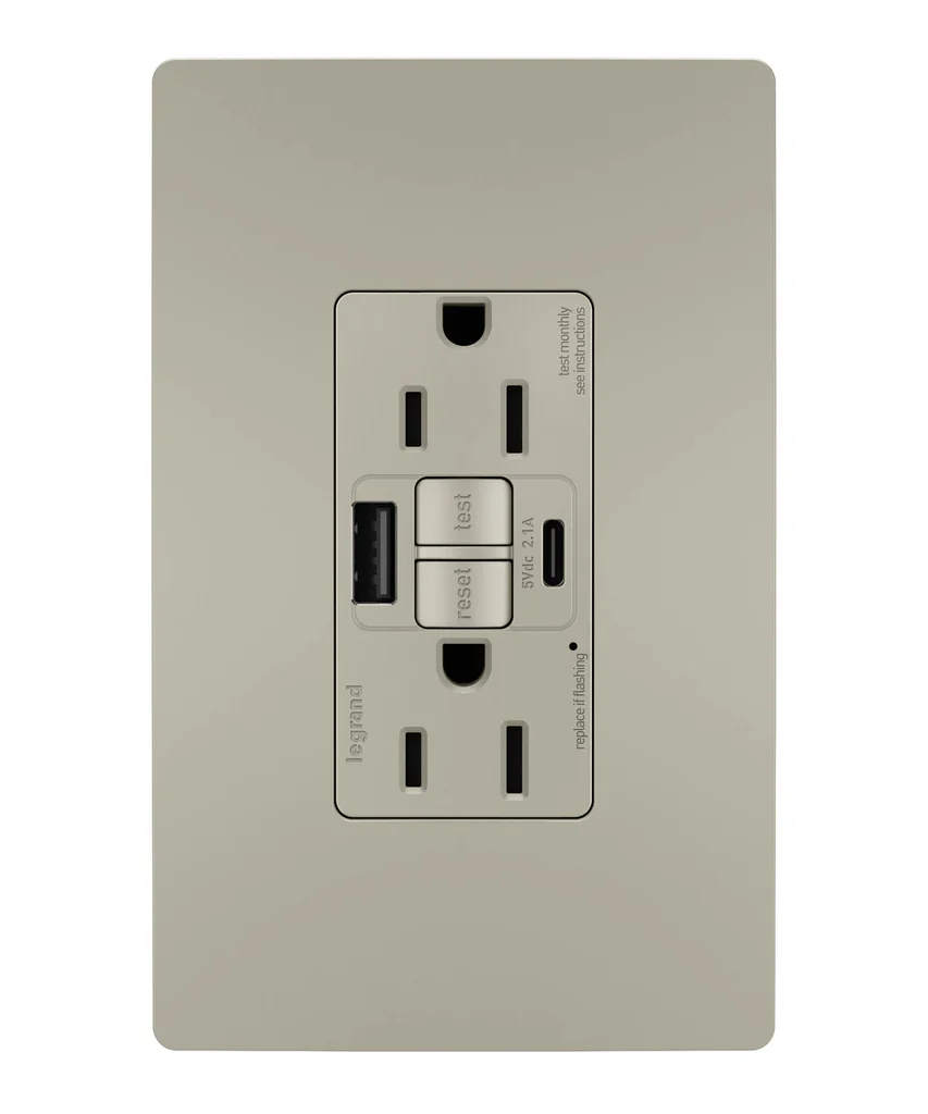 Tamper Resistant 15A Duplex Self Test GFCI Receptacles with SafeLock Protection USB Type A C C4 1597TRUSBACNIC4