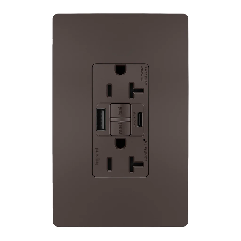 Tamper Resistant 20A Duplex Self Test GFCI Receptacles with SafeLock Protection Type A C Outlet 2097TRUSBAC