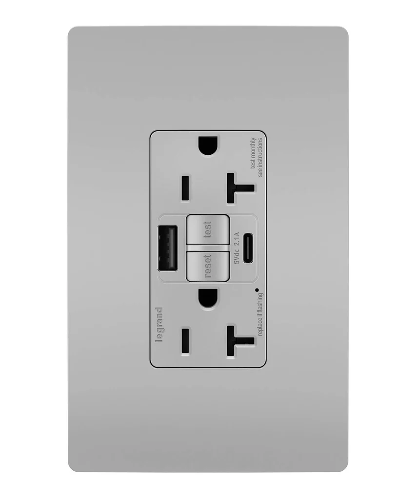 Tamper Resistant 20A Duplex Self Test GFCI Receptacles with SafeLock Protection  Type A C Outlet 2097TRUSBACGRY