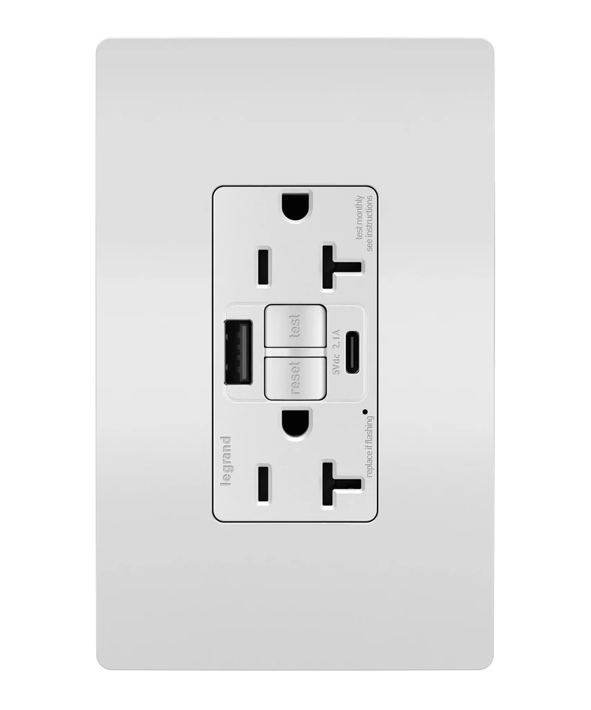 Tamper Resistant 20A Duplex Self Test GFCI Receptacles with SafeLock Protection  Type A C Outlet 2097TRUSBACW