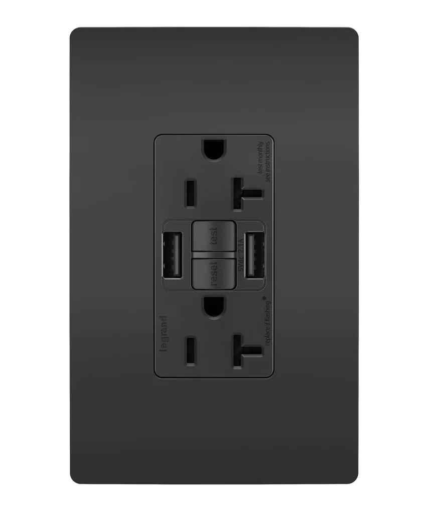 Tamper Resistant 20A Duplex Self Test GFCI Receptacles with SafeLock Protection  Type A  Outlet 2097TRUSBAABK