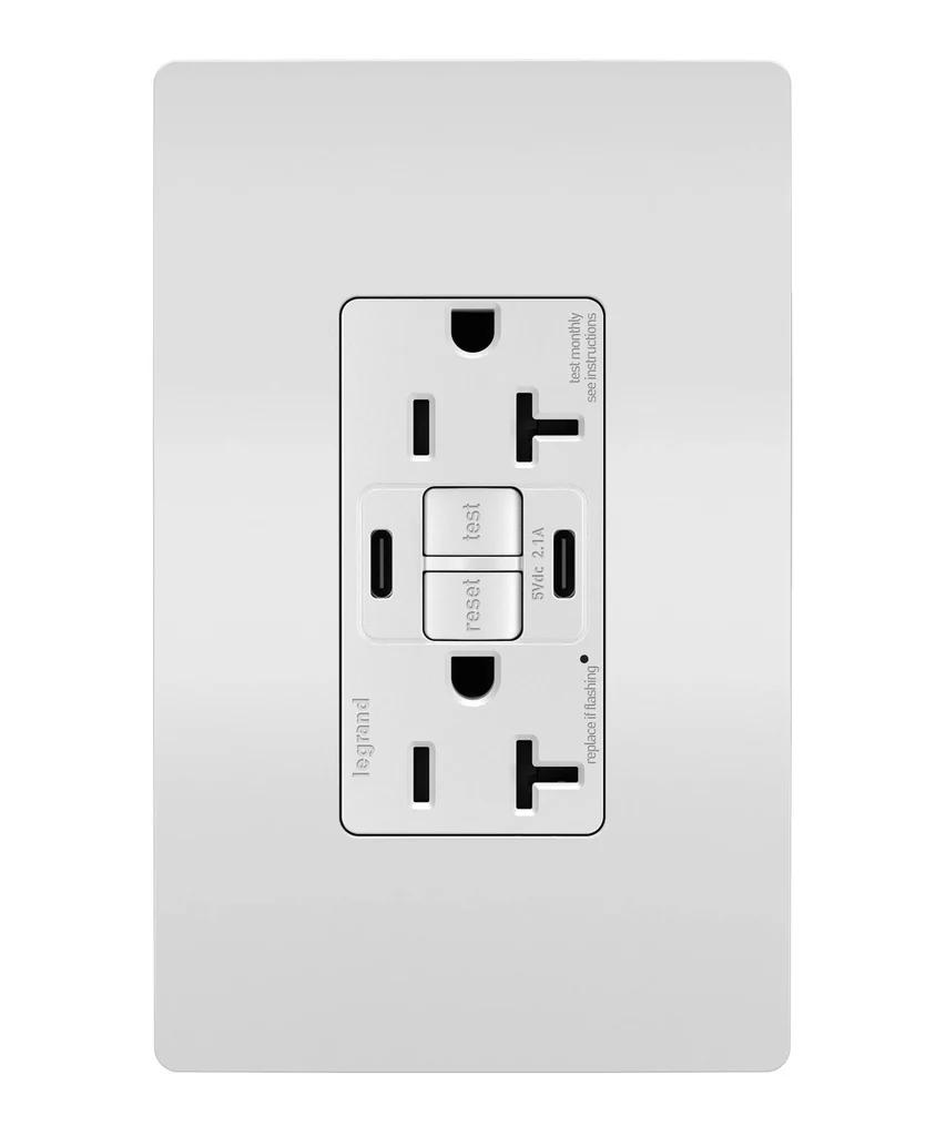 Tamper Resistant 20A Duplex Self Test GFCI Receptacles with SafeLock Protection  Type C  Outlet 2097TRUSBCCW