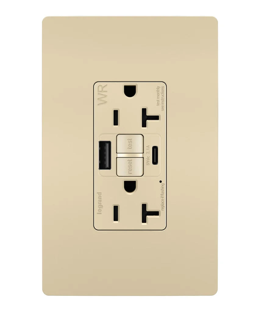 Tamper Resistant Weather Resistant Duplex Self Test GFCI with USB Type A C Outlet 2097TRWRUSBACI
