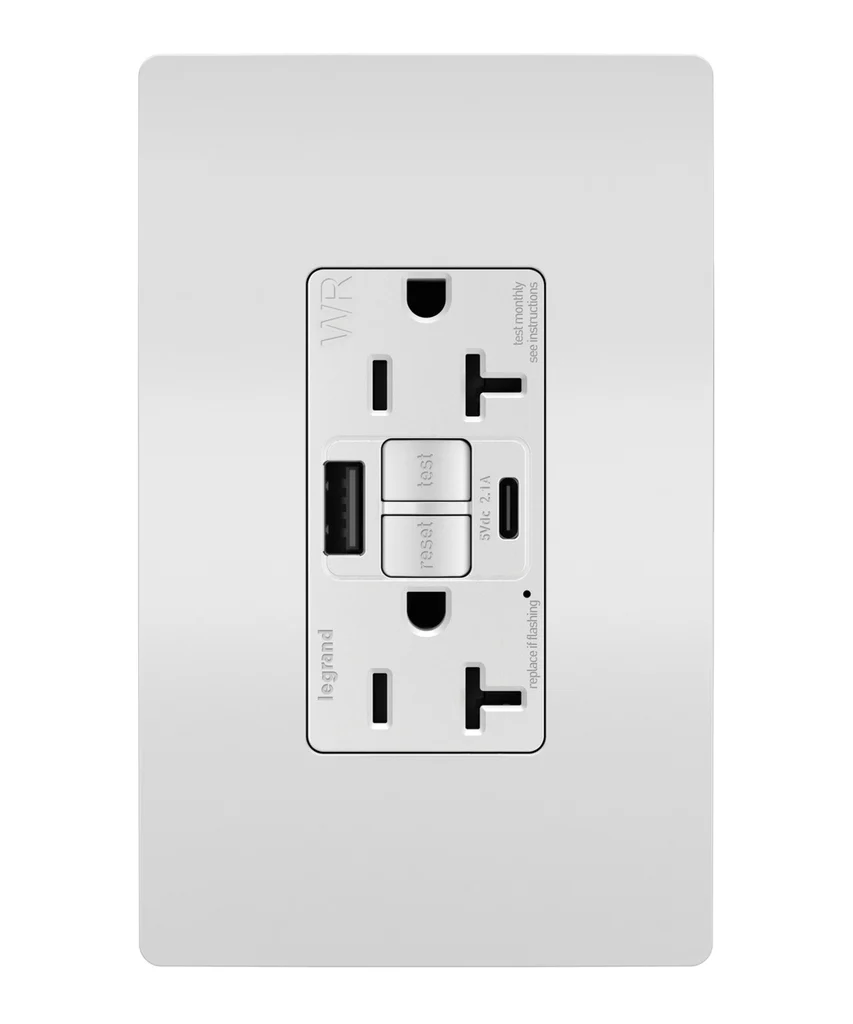 Tamper Resistant Weather Resistant Duplex Self Test GFCI with USB Type A C Outlet 2097TRWRUSBACW