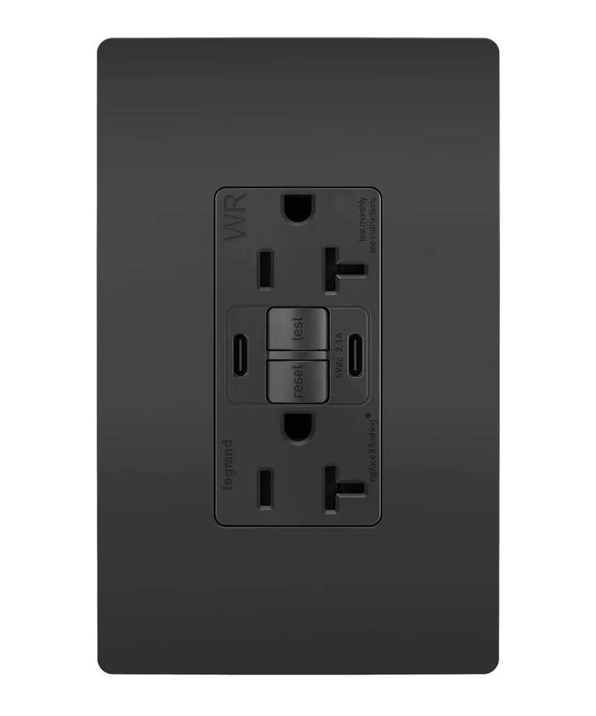 Tamper Resistant Weather Resistant Duplex Self Test GFCI with USB Type A C Outlet 2097TRWRUSBCCBK