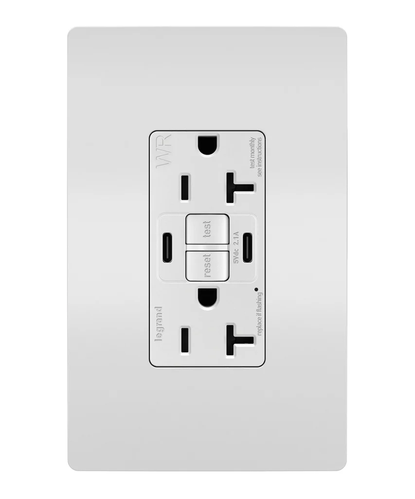 Tamper Resistant Weather Resistant Duplex Self Test GFCI with USB Type C Outlet 2097TRWRUSBCCW