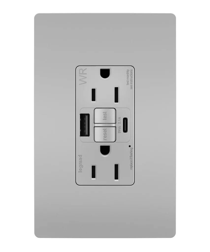 Tamper Weather Resistant 15A Duplex Self Test GFCI Receptacles w SafeLock  USB Type A C Outlets 1597TRWRUSBACGRY