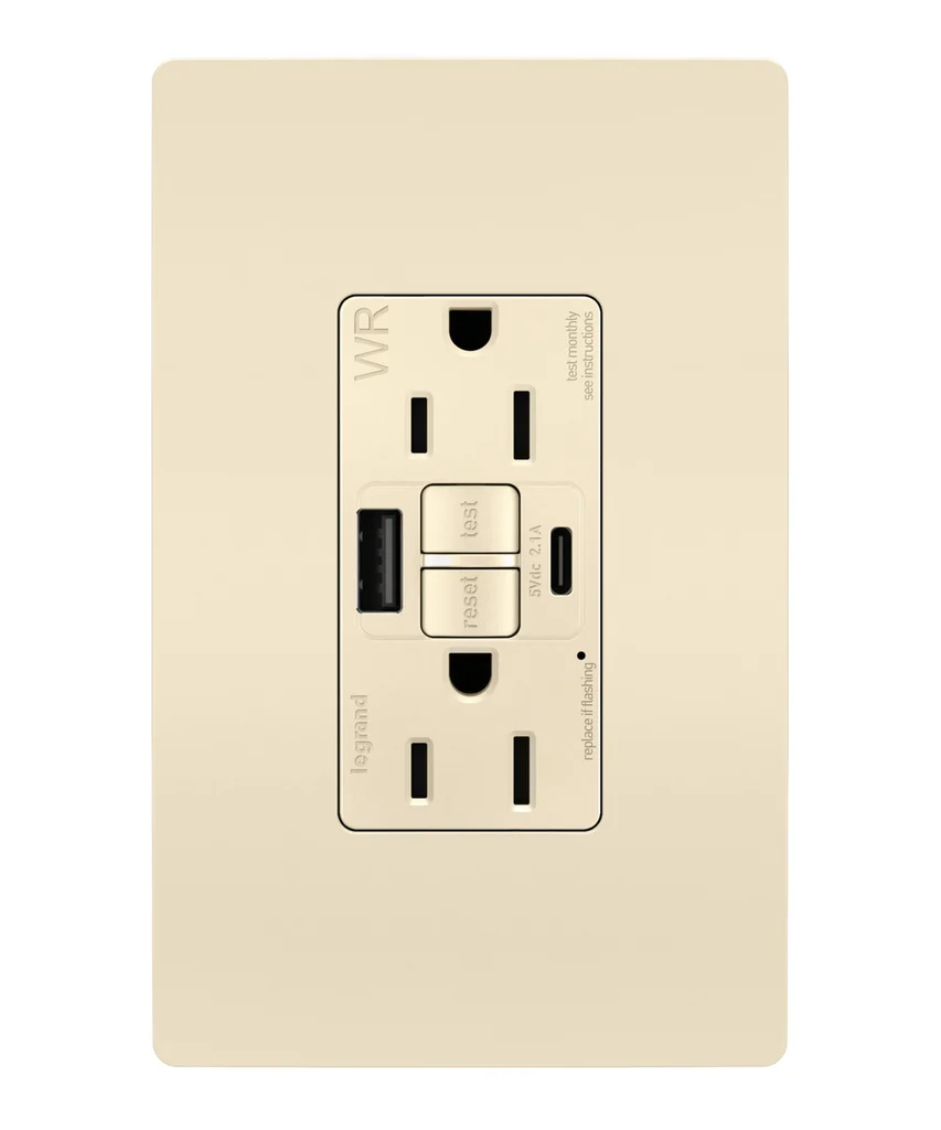 Tamper Weather Resistant 15A Duplex Self Test GFCI Receptacles w SafeLock  USB Type A C Outlets 1597TRWRUSBACLA
