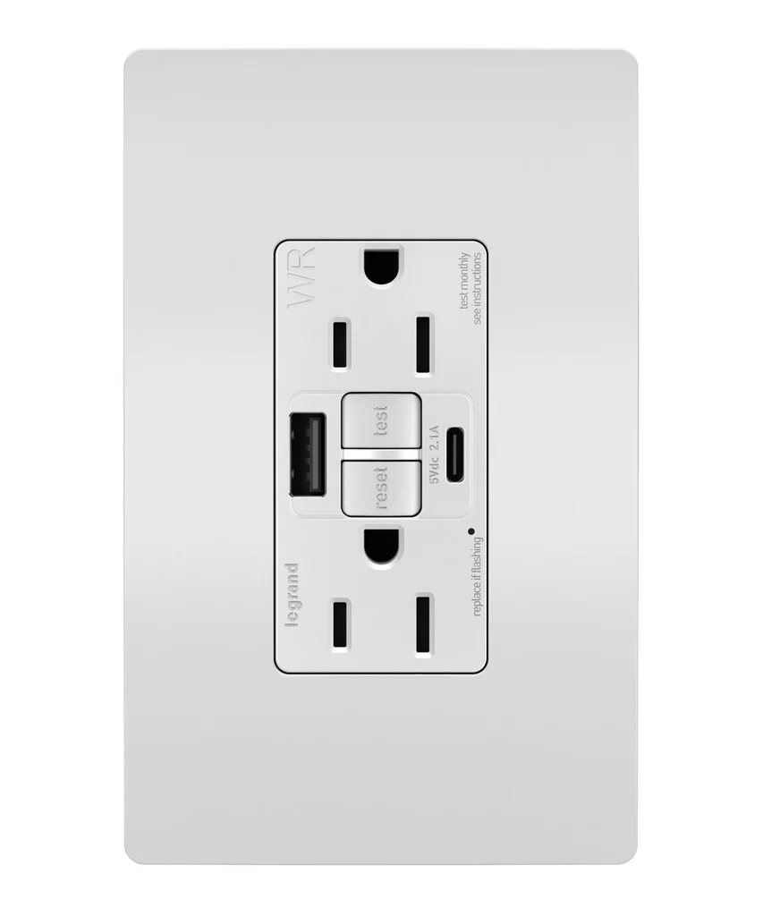 Tamper Weather Resistant 15A Duplex Self Test GFCI Receptacles w SafeLock  USB Type A C Outlets 1597TRWRUSBACW